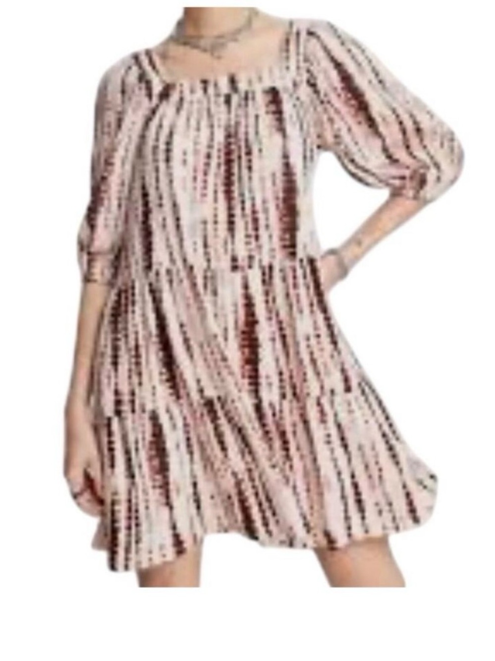 Violet Romance 4 square neck tiered mini smock dress back bow D4 3332